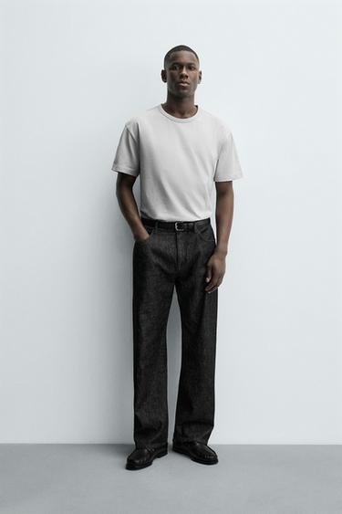 БАЗОВАЯ ФУТБОЛКА HEAVYWEIGHT С ОТДЕЛКОЙ РУБЧИКОМ — СЕРЫЙ от Zara