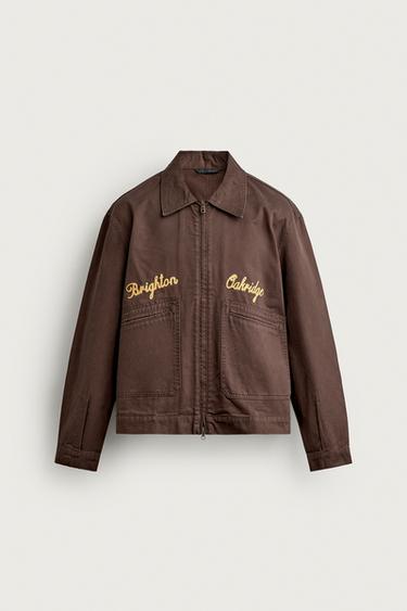 CAZADORA CROPPED FIT BORDADOS - Marrón de Zara