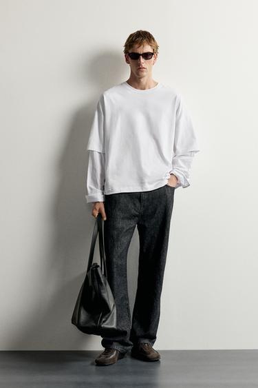 CAMISETA MANGA EFECTO SUPERPOSICIÓN - Blanco de Zara - Imagen 0