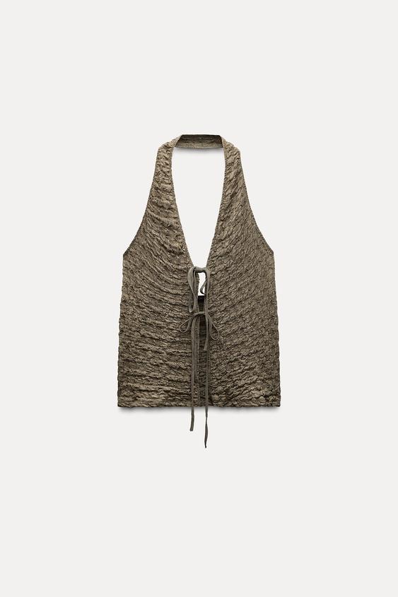 TOP HALTER TEXTURÉ - Kaki foncé de Zara - Image 0
