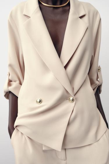 DOUBLE-BREASTED BLAZER WITH ROLLED-UP SLEEVES - Sand by Zara