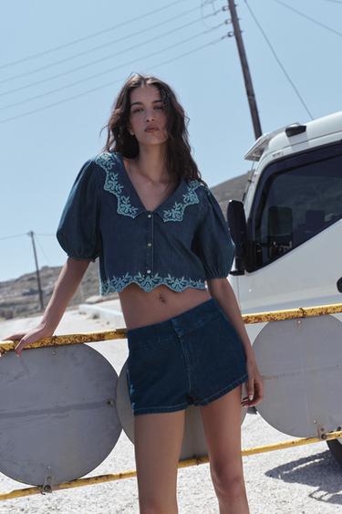 Z1975 EMBROIDERED DENIM SHIRT - Indigo by Zara