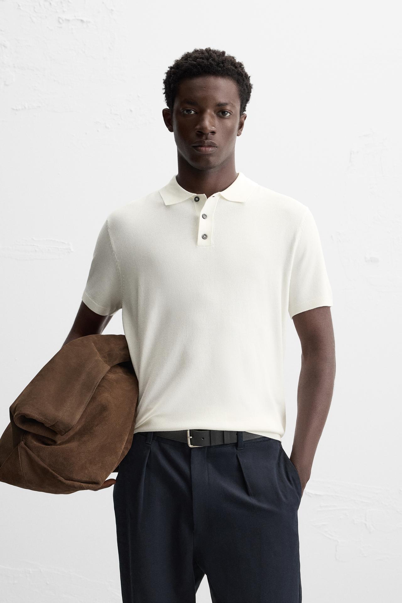VISCOSE BLEND KNITTED POLO SHIRT - Oyster-white by Zara