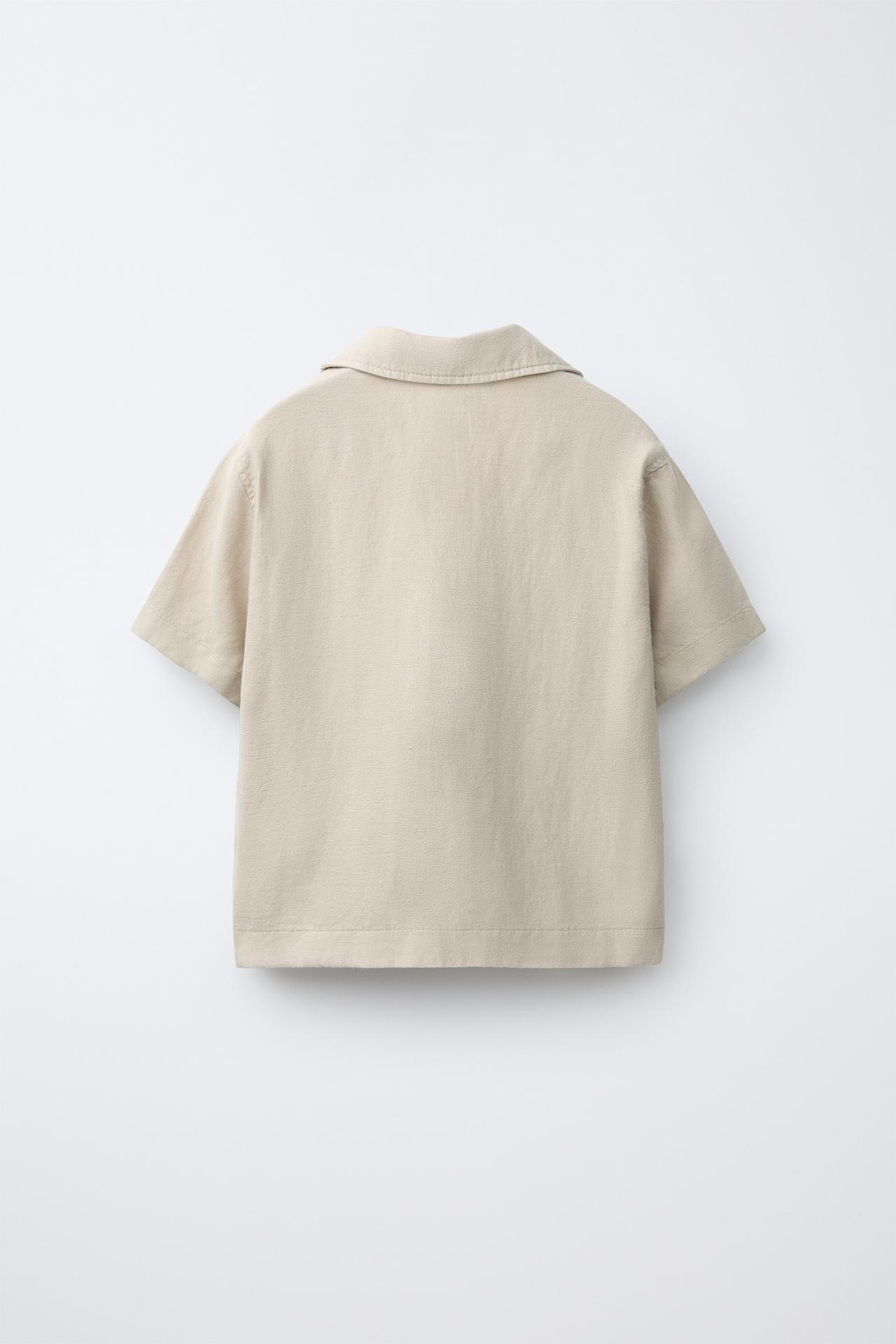 LINEN BLEND POCKET SHIRT — Sand