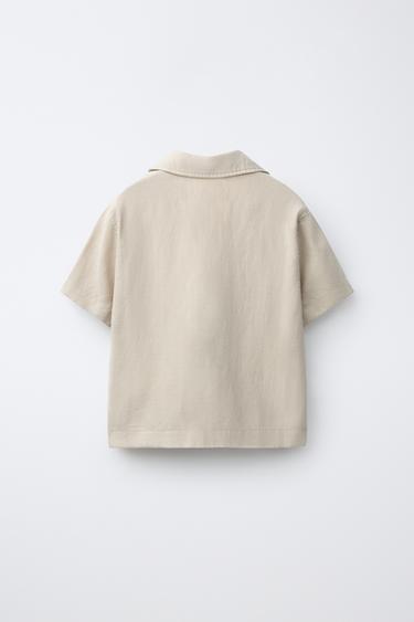 LINEN BLEND POCKET SHIRT — Sand 2