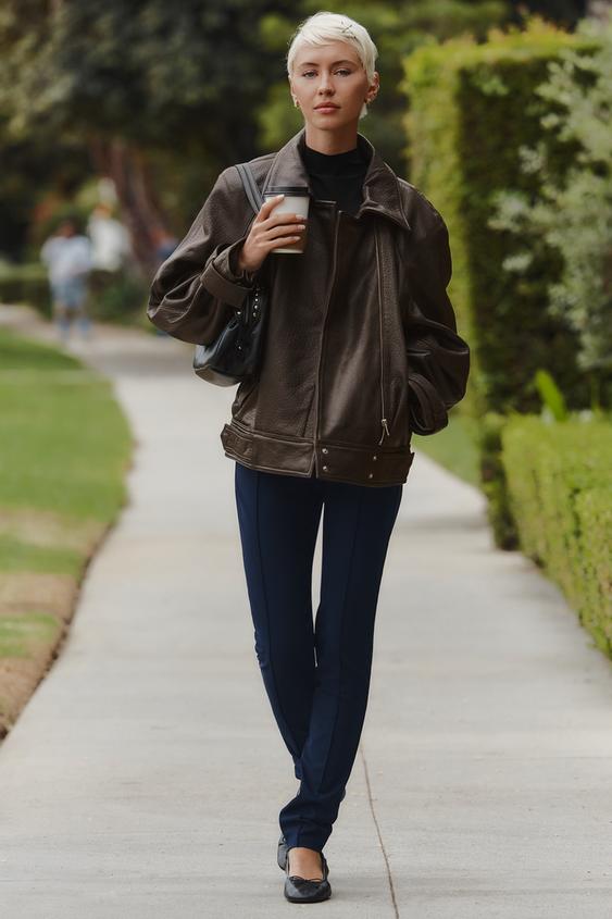 PINTUCK LEGGINGS WITH ZIPS - Navy blue by Zara - Image 0