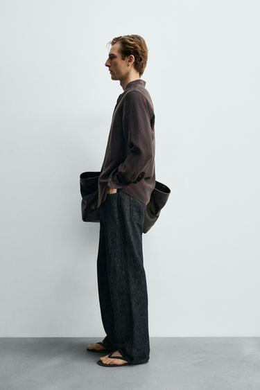 FLOWING BAND COLLAR SHIRT - Brown by Zara - Image 3