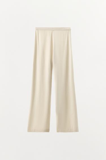 100% VISCOSE SATIN TROUSERS - Ecru by Zara