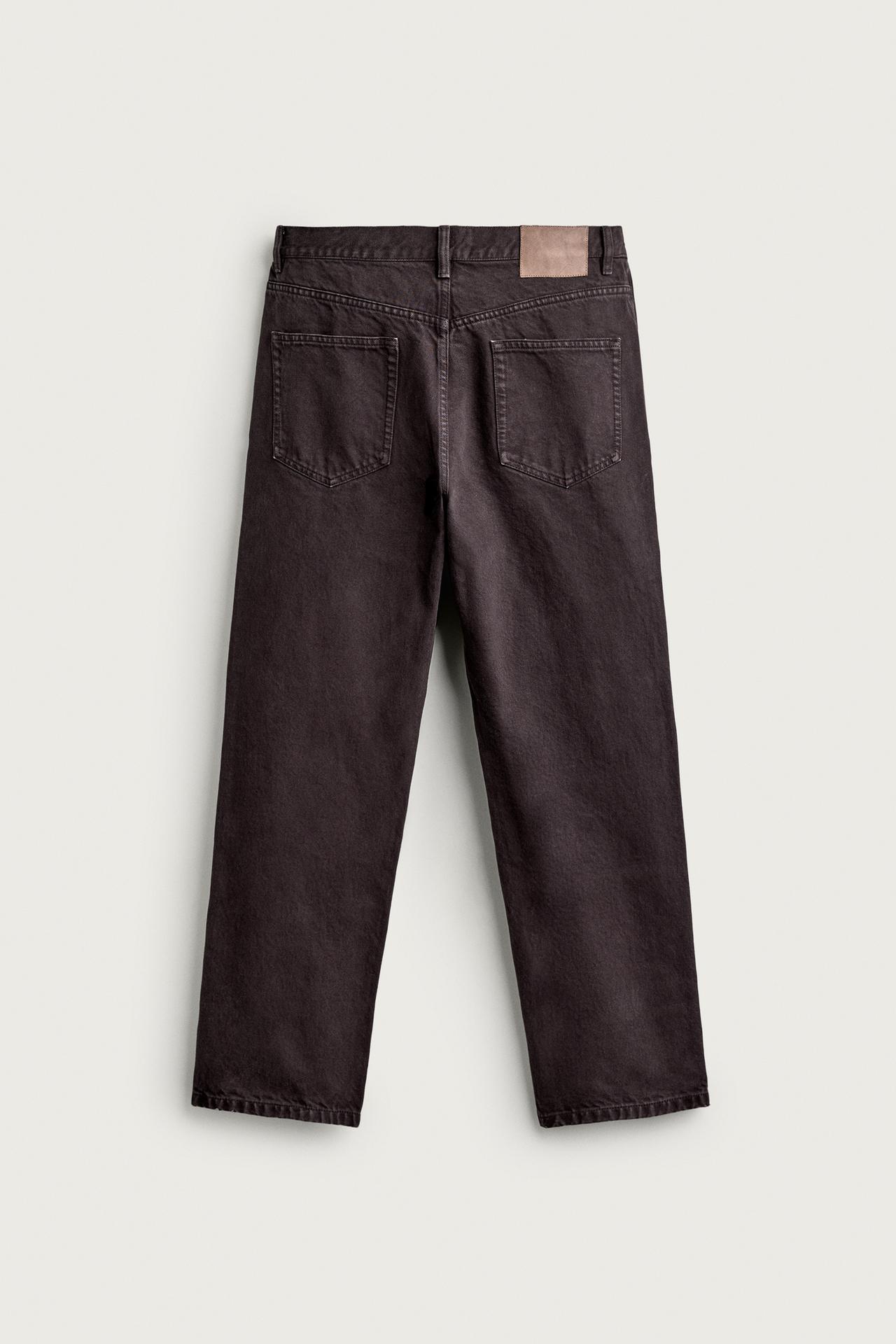 WASHED STRAIGHT-FIT PANTS — Dark brown