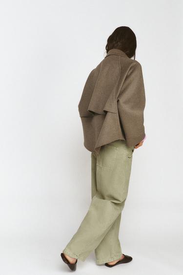 WOOL BLEND JACKET WITH ZIP ZW COLLECTION - Brown / Taupe by Zara - Image 3