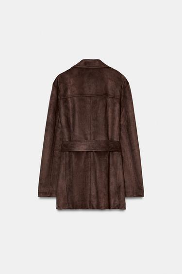 BLOUSON EFFET DAIM AVEC CEINTURE - Marron foncé de Zara - Image 8