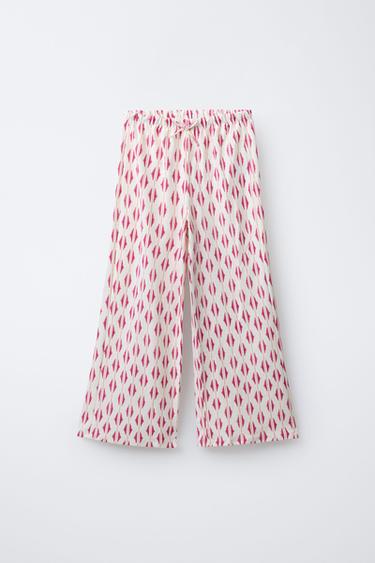 Zara WIDE LEG SHAPED PLUSH PANTS - Ecru