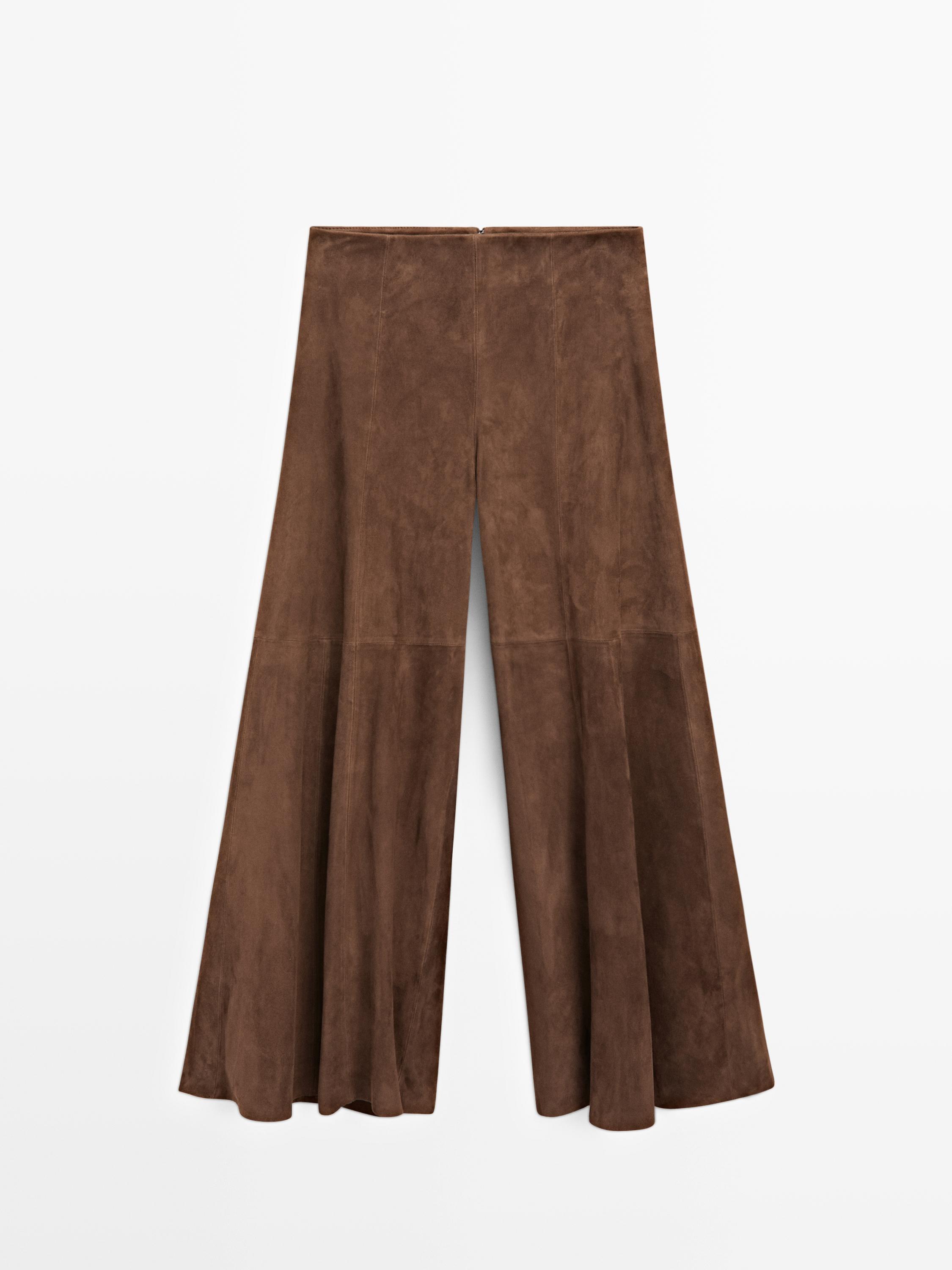 Suede leather flared trousers