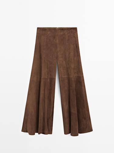 Pantalón evasé piel ante - Marrón de Zara