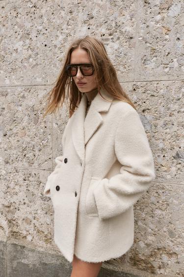 BOUCLÉ DOUBLE-BREASTED MID-LENGTH COAT - Ecru by Zara - Image 5