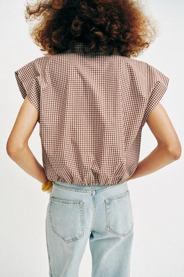 CHEMISE COURTE À CARREAUX VICHY - marron/blanc de Zara - Image 5