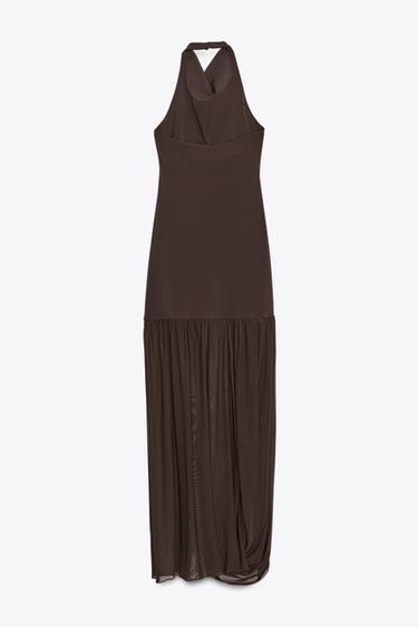 HALTERNECK DRESS WITH MATCHING DETAIL - Brown by Zara - Image 6