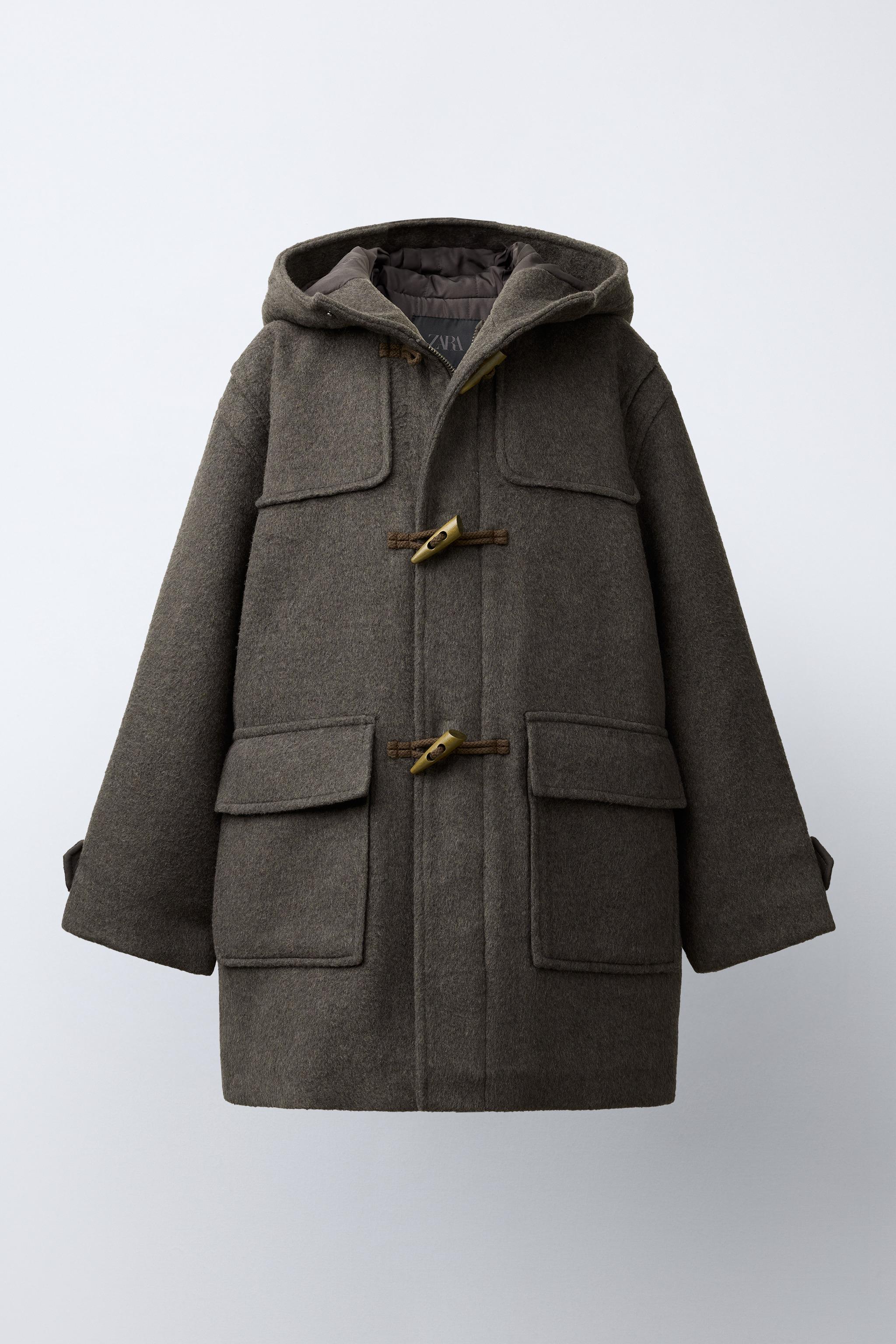 DUFFLE-COAT EN DRAP AVEC LAINE Gris taupe ZARA France