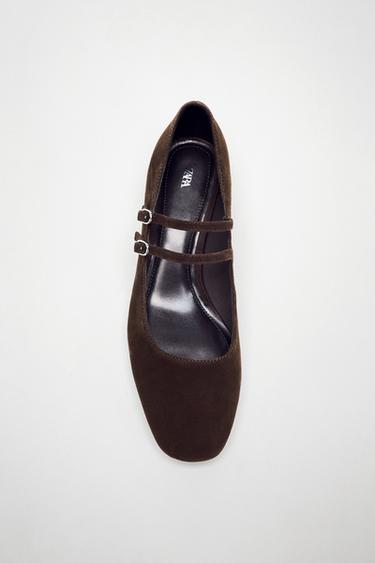 SUEDE HEELED BALLERINA SHOES - Brown by Zara