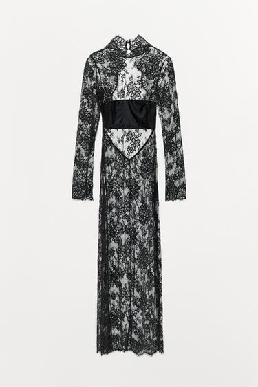 SPITZENKLEID MIT FREIEM RÜCKEN - Schwarz von Zara