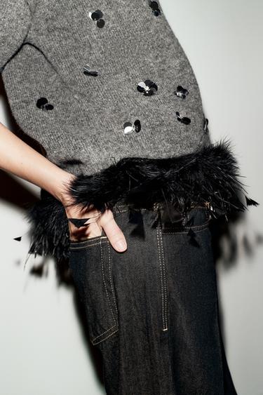 WOOL, SEQUIN AND FEATHER JUMPER - Grey by Zara - Image 2