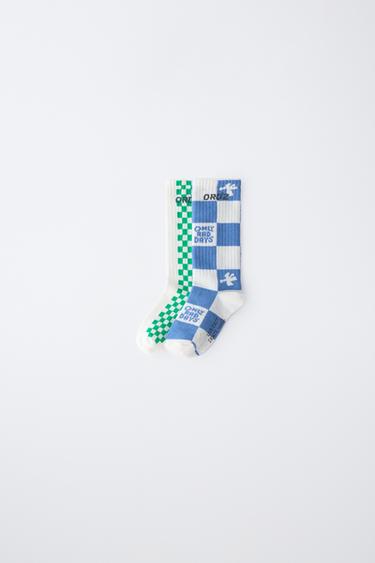 2-PACK OF GINGHAM CHECK HIGH SOCKS WITH LOGO - White by Zara - Image 0
