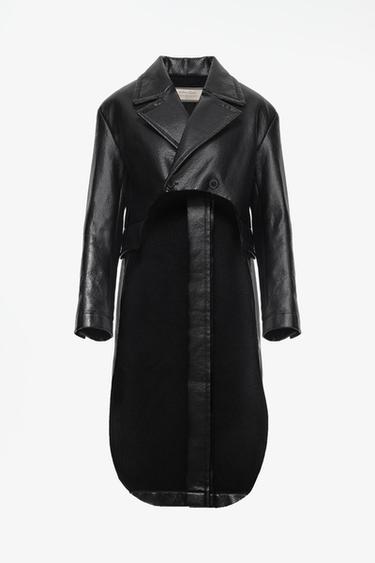 LIMITED EDITION ASYMMETRIC LEATHER EFFECT COAT — Black 1