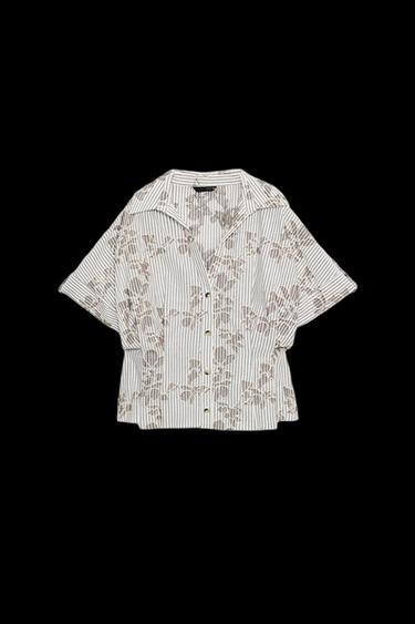 CAMISA CORTA BORDADOS LENTEJUELAS - Marrón / Crudo de Zara - Imagen 0