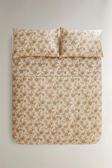 HOUSSE DE COUETTE SATIN FLEURS - Beige de Zara