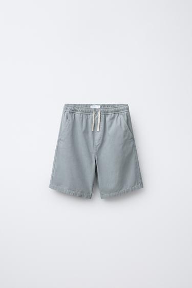 LABELLED COTTON BERMUDA SHORTS - Blue / Grey by Zara
