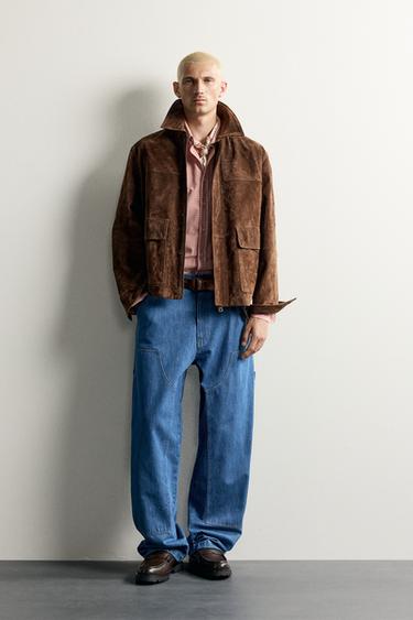 LEATHER REGULAR FIT POCKET PARKA - Brown by Zara - Image 0