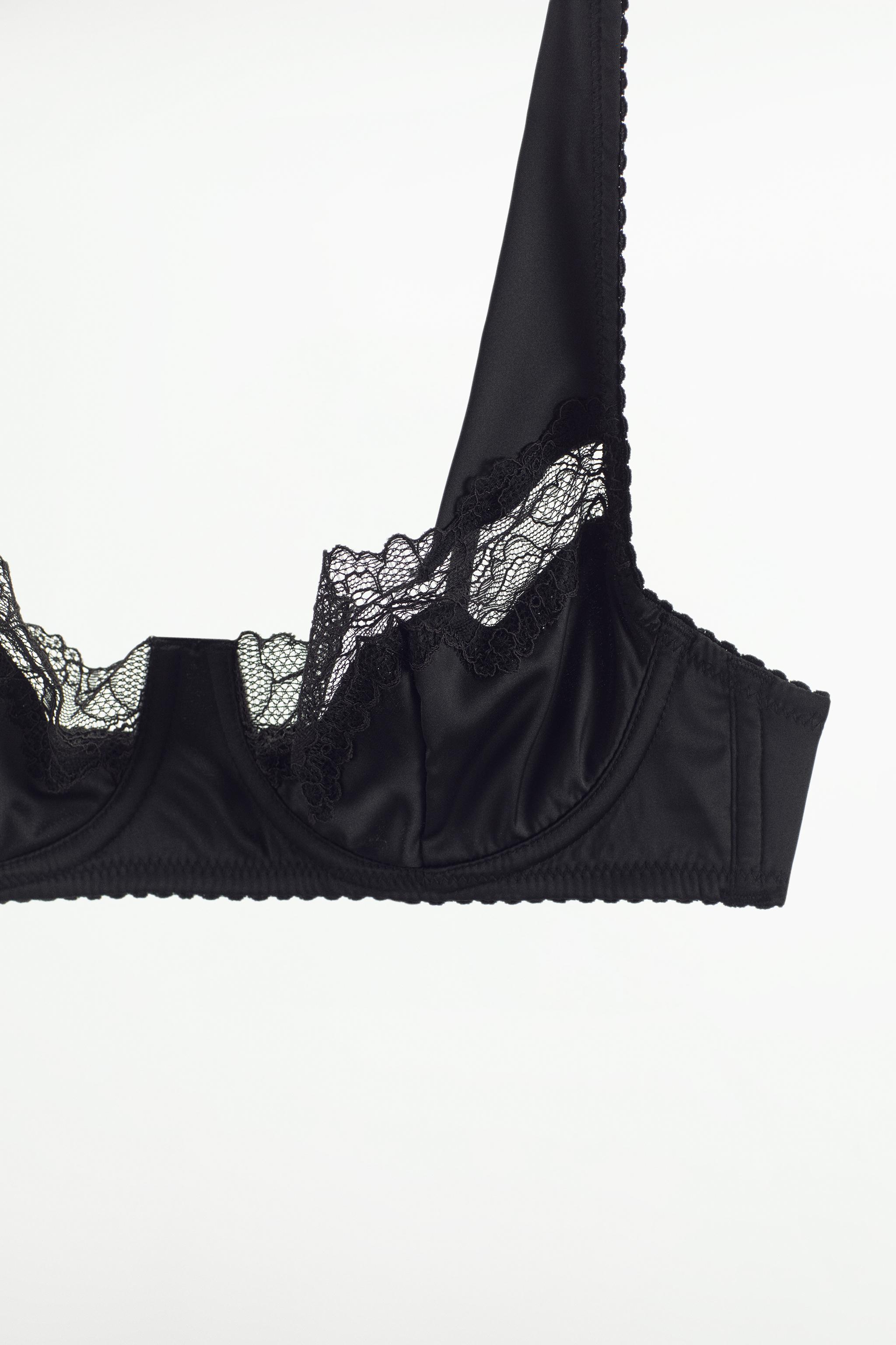 ZARA black lace sheer triangle satin bralette Size M - $23 New