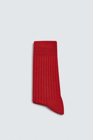 RIBBED TEXTURED SOCKS - Red by Zara - Image 1