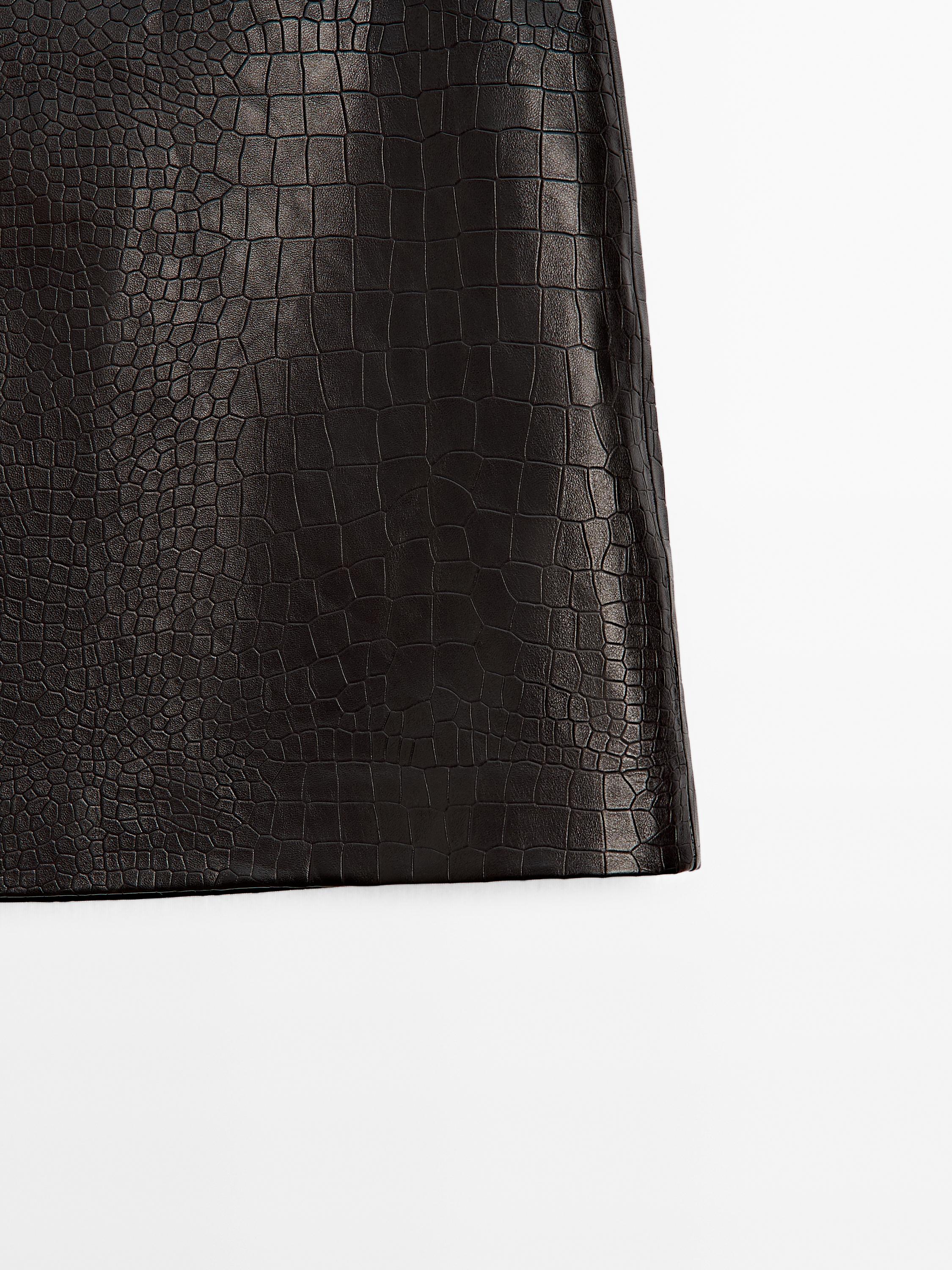 Mock croc nappa leather mini skirt
