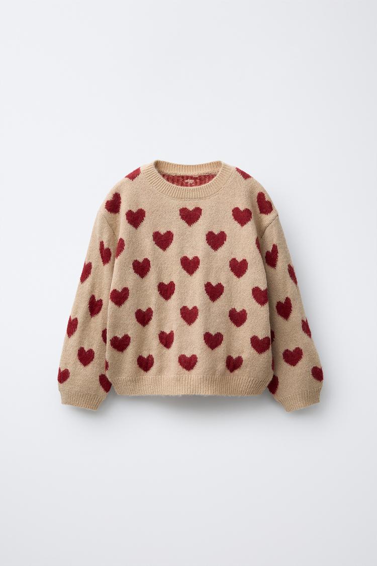 HEART KNIT SWEATER Ecru Red ZARA United Kingdom