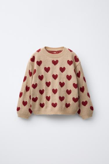 JERSEY PUNTO CORAZONES - Crudo / Rojo de Zara - Imagen 0