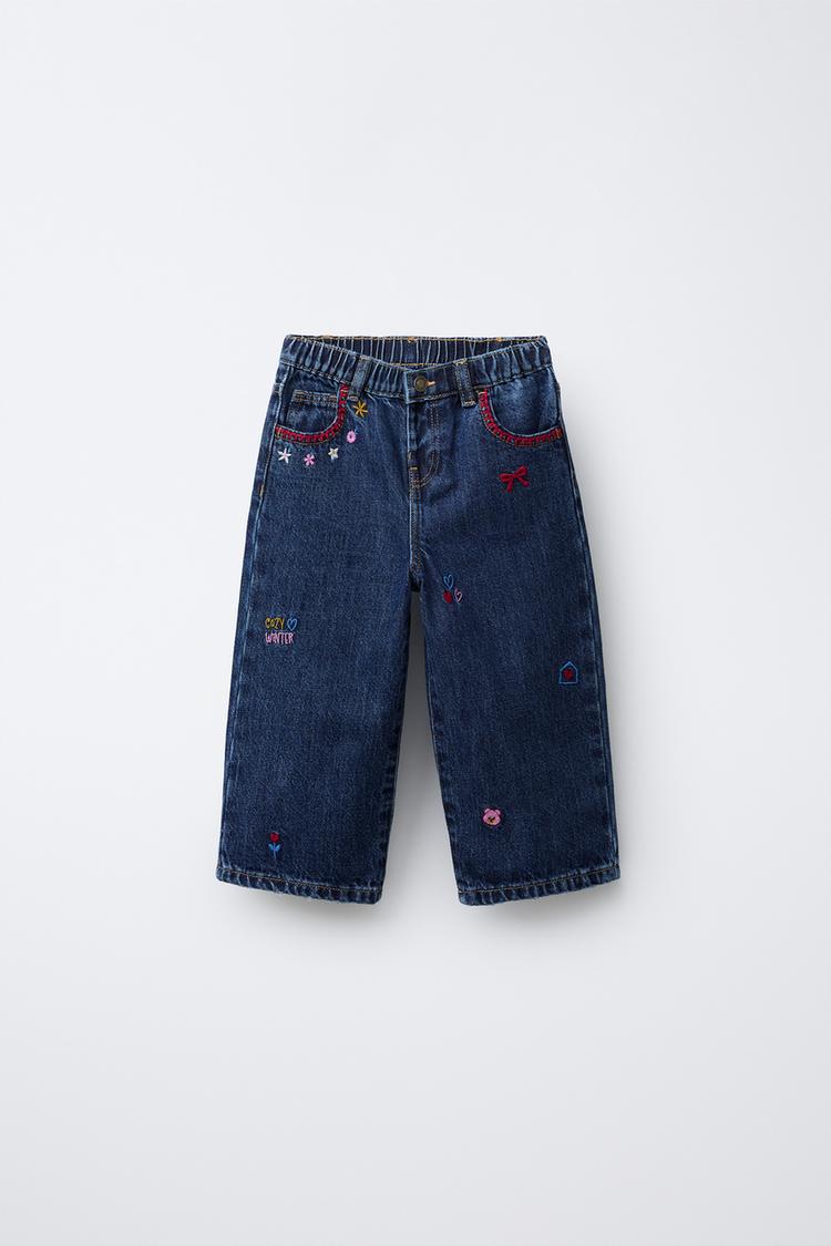 BAGGY JEANS WITH CONTRAST EMBROIDERY Blue ZARA India