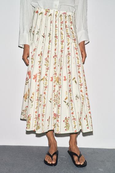 JUPE PLIS PLATS FLEURS ZW COLLECTION - Multicolore de Zara - Image 1