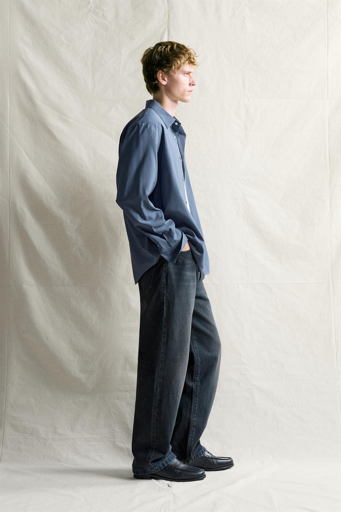 Мужская рубашка Zara Relaxed Fit Fluid, цвет: Светлый индиго — фото 4