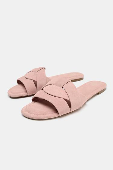 FLAT LEATHER CROSS-STRAP SANDALS - Pink by Zara - Image 3