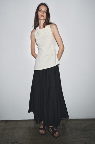 Zara ZW COLLECTION COMBINATION HALTER DRESS - Black