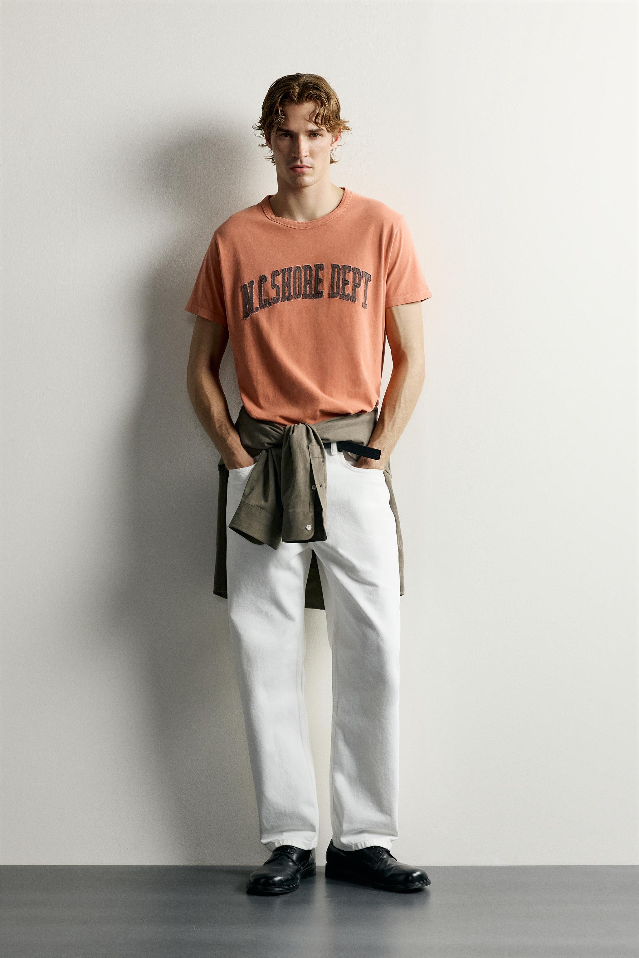 Zara KONTRAST YAMALI SÜET YIKAMALI T-SHIRT