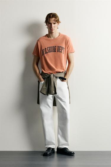 CONTRAST PATCH WASHED T-SHIRT — Orange 2