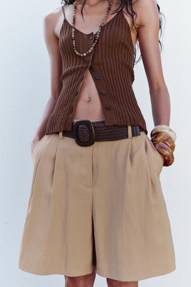BERMUDASHORTS MIT BUNDFALTEN UND GÜRTEL - Mittleres Camel von Zara