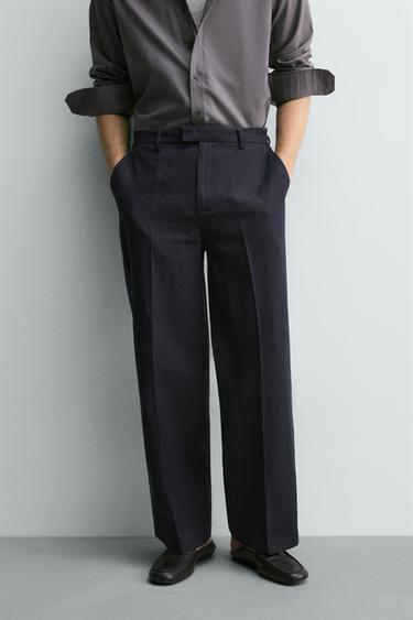 RELAXED FIT COTTON-LINEN TROUSERS - Navy blue by Zara