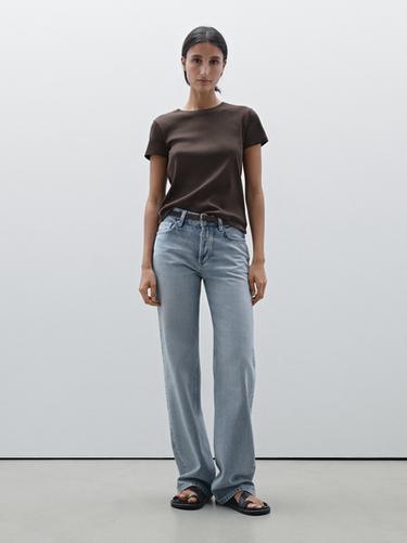Zara 100% cotton ribbed short sleeve T-shirt - Mink marl - Image 0