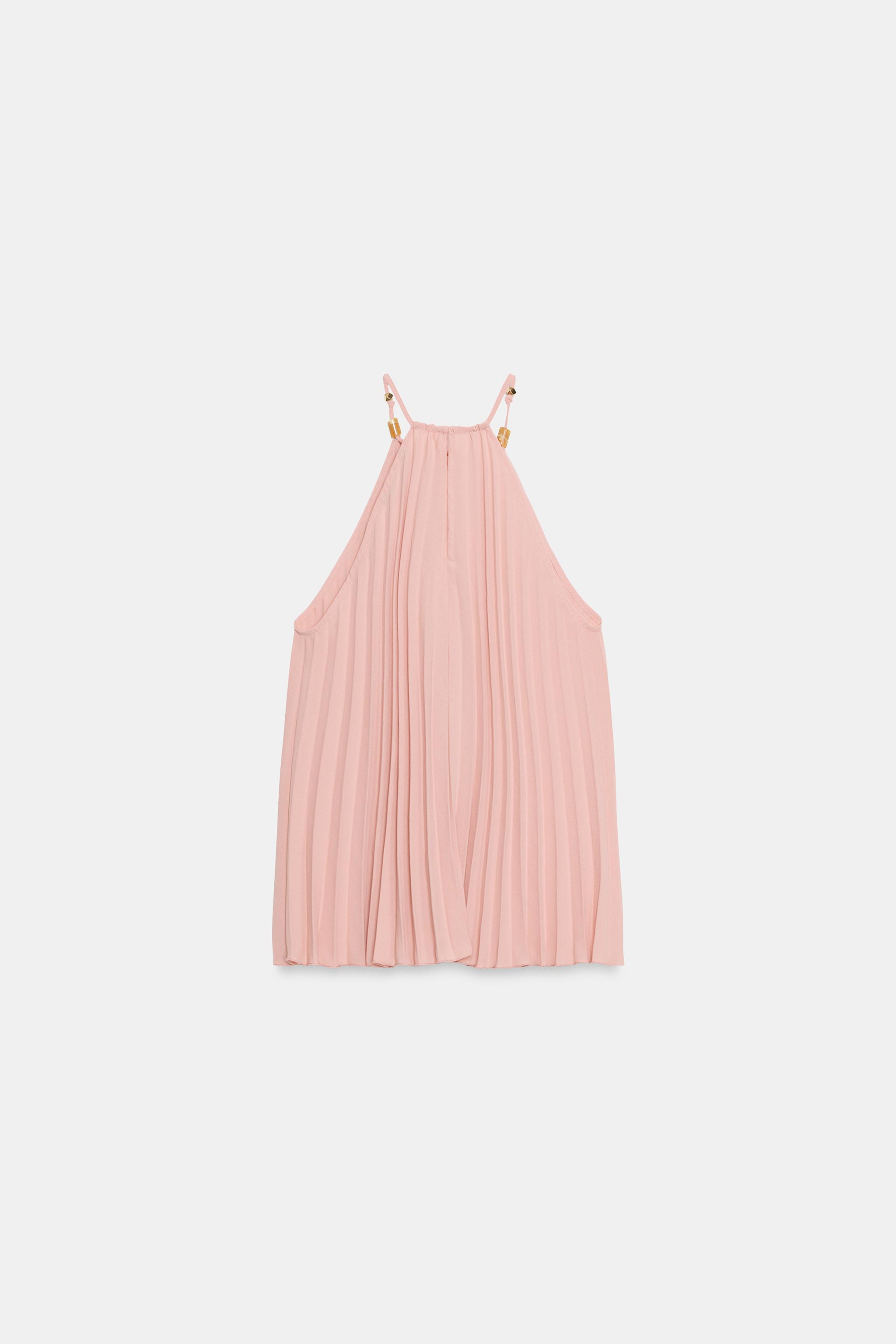 PLEATED BEADED HALTER TOP