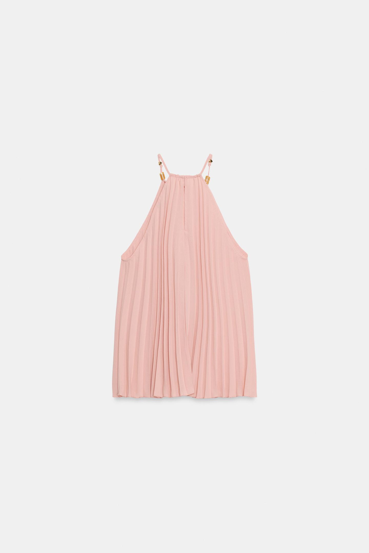 Женский топ Zara Pleated Beaded Halter Top, цвет: Бледный розовый — фото 7