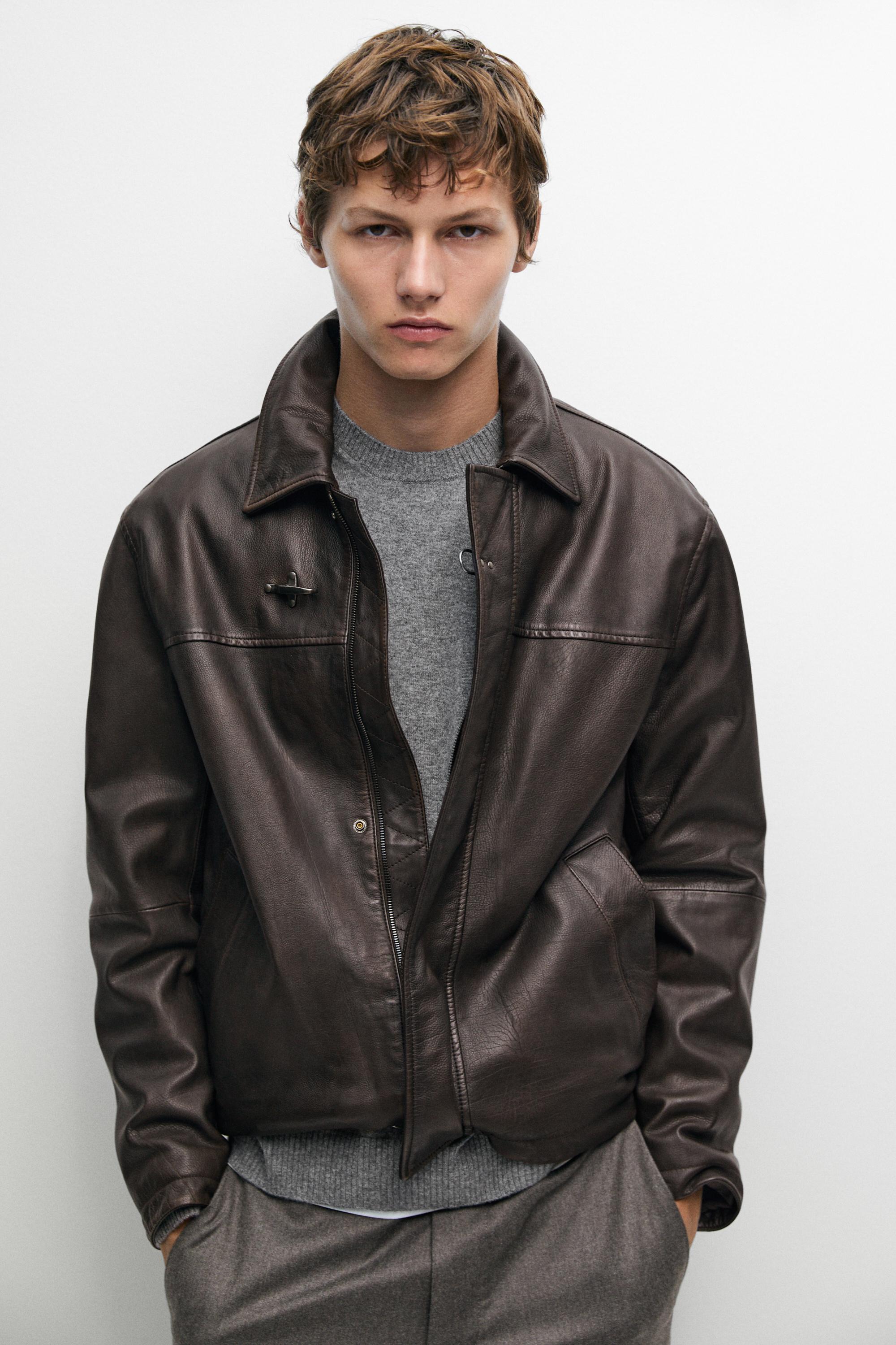 Nappa leather jacket with toggle details