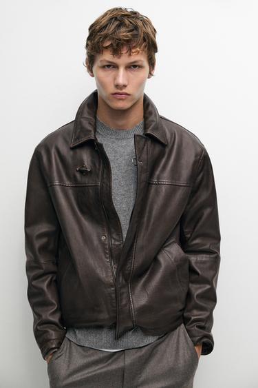 Nappa leather jacket with toggle details — Brown 2